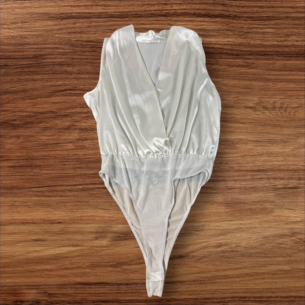 White Bodysuit Sleeveless‎ Satin Look Blouse Top Women's Party Clubwear